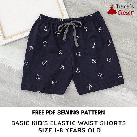 Kid’s basic elastic waist shorts (1-8 years old) – free PDF sewing pattern – Tiana's Closet Kids Shorts Pattern Free Boys, Toddler Shorts Pattern Free, Boys Sewing Patterns Free, Toddler Shorts Pattern, Boy Shorts Pattern, Shorts Pattern Sewing, Baby Shorts Pattern, Paper To Print, Shorts Pattern Free