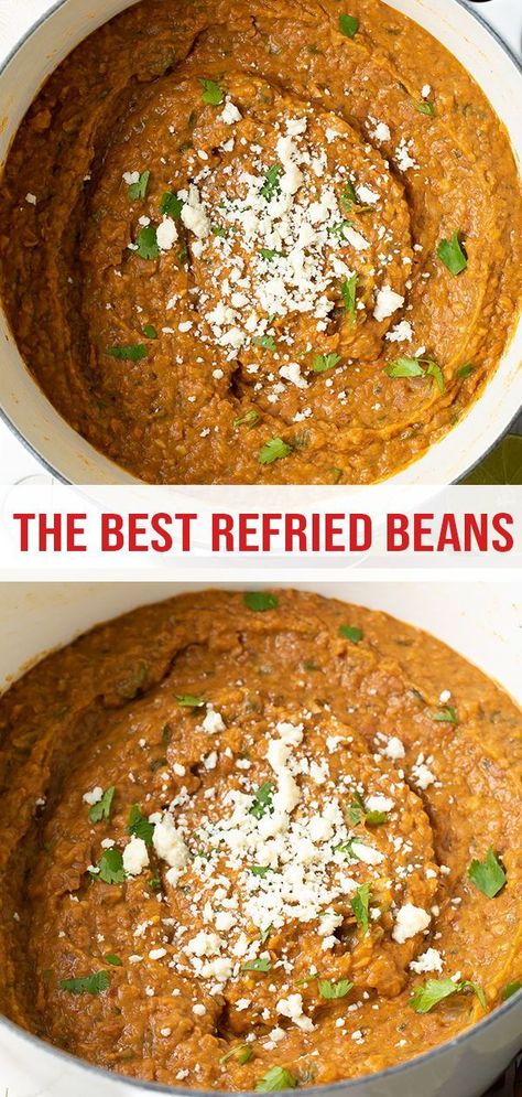 The Best Refried Beans, Instapot Mexican Beans, The Best Refried Beans Recipe, Restraunt Style Refried Beans, How To Season Canned Refried Beans, Fried Beans Mexican, Can Refried Beans Improve, Doctored Up Refried Beans, Canned Pinto Beans Into Refried Beans