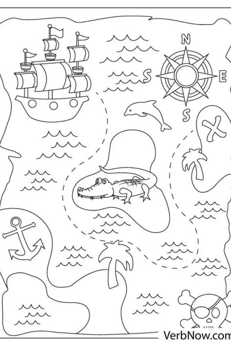 "Add some magic to this treasure map and bring the journey to life with your colors! #MagicalQuest #TreasureMap #AdventureArt" Treasure Map Drawing, Map Coloring Pages, Treasure Maps For Kids, Pirate Map, Map Drawing, Fish Template, Map Template, Maps For Kids, How To Teach Kids