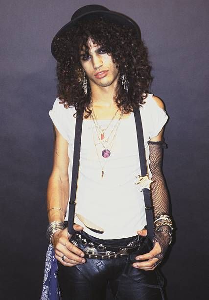 Guitarist Slash of the rock group 'Guns n' Roses' poses for a portrait in October 1985 in Los Angeles California Axl Rose Slash, Saul Hudson, Duff Mckagan, Peter Steele, Paul Stanley, Roger Taylor, Axl Rose, Tommy Lee, Rock Groups