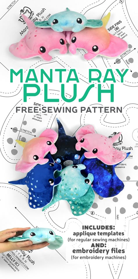 Free Pattern Friday! Manta Ray Plush – Choly Knight Manta Ray Plush, Sewing Templates, Cute Sewing Projects, Animal Sewing Patterns, Free Sewing Pattern, Applique Templates, Sewing Stuffed Animals, Plushie Patterns, Manta Ray