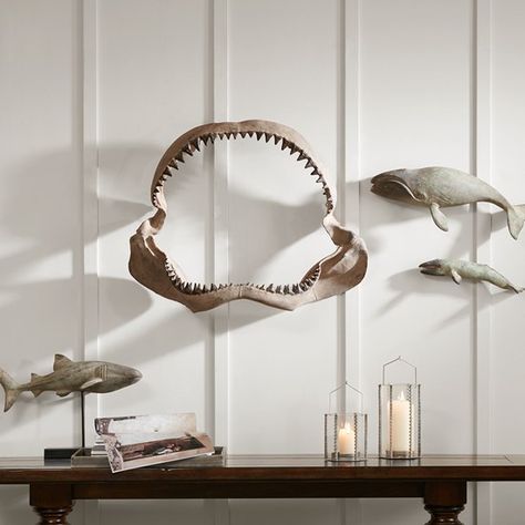 Brax Shark Jaw Wall Hanging Madison Park Shark Bathroom, Shark Room, Shark Jaw, Shark Decor, Shark Jaws, Hanging Bed, Nautical Wall Decor, Nautical Wall, Madison Park