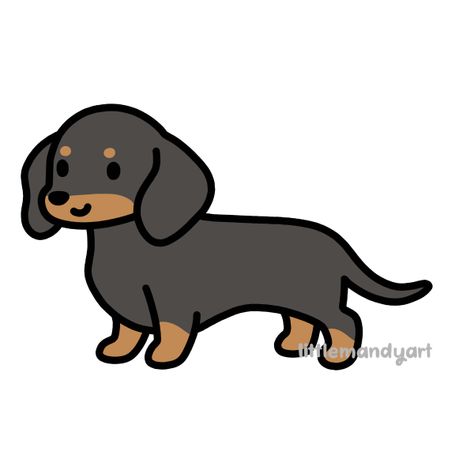 Black Dog Drawing Cute, Easy Cute Dog Drawings, Cute Dogs To Draw, Simple But Cute Drawings, How To Draw Dachshund, Painting Dog Easy, Dachshund Painting Easy, Cute Animal Drawings Simple, How To Draw Cute Dog