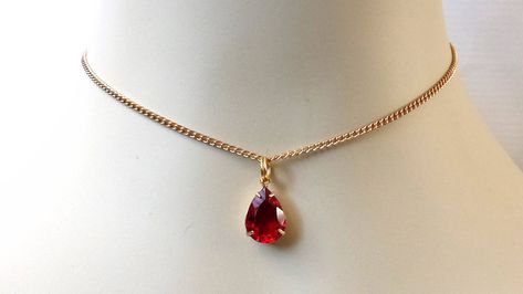 Red Crystal Teardrop Necklace Swarovski Crystal Choker Dainty Gold Drop Choker Necklace Red Pendant Necklace Gold Layering Necklace Delicate Choker Necklace, Autumn Court, Valentines Idea, Red Pendant Necklace, Red Crystal Necklace, Red Pendant, Necklace Swarovski, Swarovski Crystal Jewelry, Red Pendants