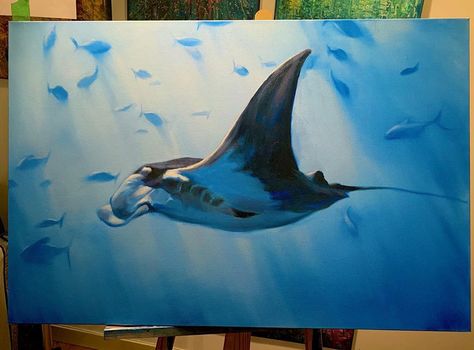 Manta Ray Painting, Ray Painting, Manta Ray Art, Marine Life Art, Shark Painting, Whale Painting, Acrylic Painting Inspiration, Underwater Painting, Manta Rays