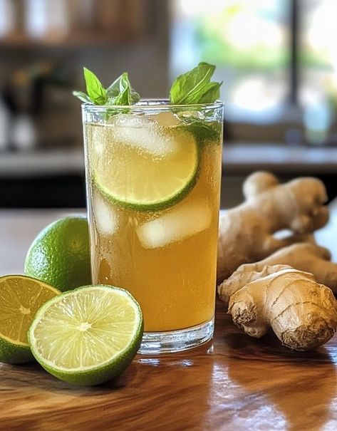 Quick & Tasty Recipes | 🍹 Honey Ginger Limeade Ginger Limeade, Quick Delicious Meals, Honey Ginger, Tasty Recipes, Fresh Ginger, 1 Cup, Ginger, Juice, Honey