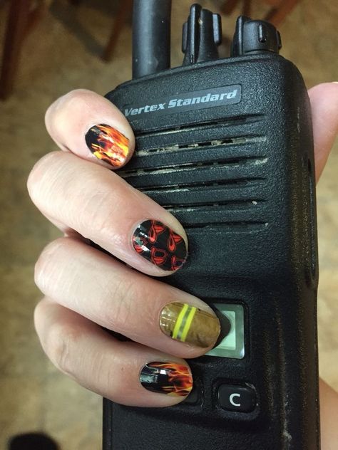 Firefighter Nails, Naked Nails, Firefighter Family, Firefighter Wedding, Firefighter Decor, Western Nails, Fire Wife, Nail Collection, Fingernail Designs