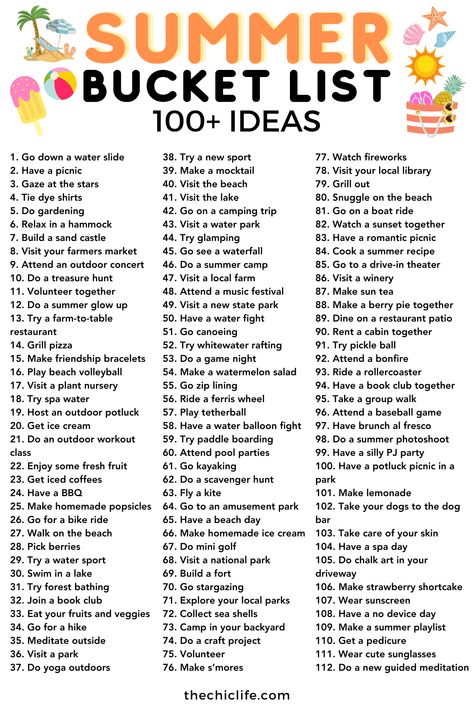 Summer Bucket List 100+ Ideas Summer Bucket List Ideas For Adults, Vacation Bucket List Things To Do, July Bucket List Ideas, Cute Summer Ideas With Friends, Summer Bucket List Couples, Summer Bucket List Adults, Summer Activities Adults, Summer Bucket List Ideas For Teens, Adult Summer Bucket List Ideas