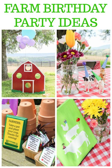 Farm Party Ideas - Decorations, Games and More #kidsparty #farmparty #inspirationspotlight Farm Party Games, Farm Party Ideas, Farm Birthday Decorations, Farm Birthday Party Ideas, Farm Birthday Party Invitations, Farm Party Decorations, Themed Birthday Party Ideas, Farm Themed Party, Barnyard Birthday Party