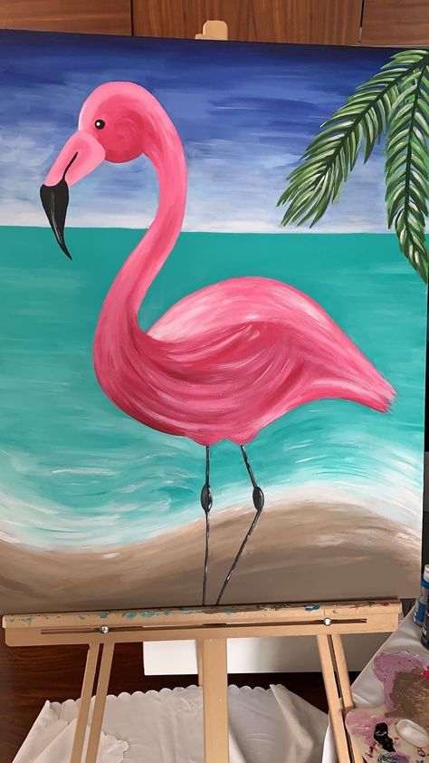 Flamingo Painting Acrylic, Acrylic Painting For Kids, Art Ideas For Kids, Peisaj Abstract, Kids Canvas Painting, Flamingo Painting, Acrylic Painting Flowers, Painting Canvases, Simple Canvas Paintings