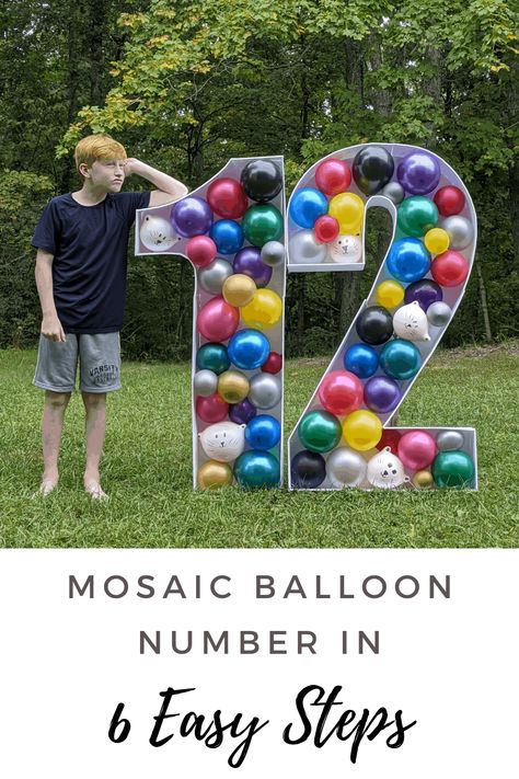 Make your own Mosaic Balloon Number for your next get together. Check out the 6 easy steps on how to make a mosaic balloon number sculpture. Diy Mosaic Numbers Balloons, Diy Number 1 Cardboard With Balloons, Decorating With Balloons, Mosaic Balloon, 60 Balloons, Balloon Mosaic, Balloon Numbers, 5 Balloons, Balloon Box