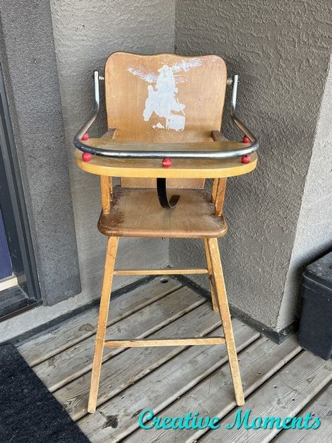 I love giving old pieces new life. This vintage wooden high chair was my latest makeover project. I am loving the end look, how about you? This solid wood cutie was found by my furniture scouting sister. I messaged the seller sight unseen I would take it. Old Chair Ideas, High Chair Makeover, Antique High Chairs, Vintage High Chairs, Wooden High Chair, Wooden High Chairs, Diy Furniture Decor, High Chairs, Sight Unseen