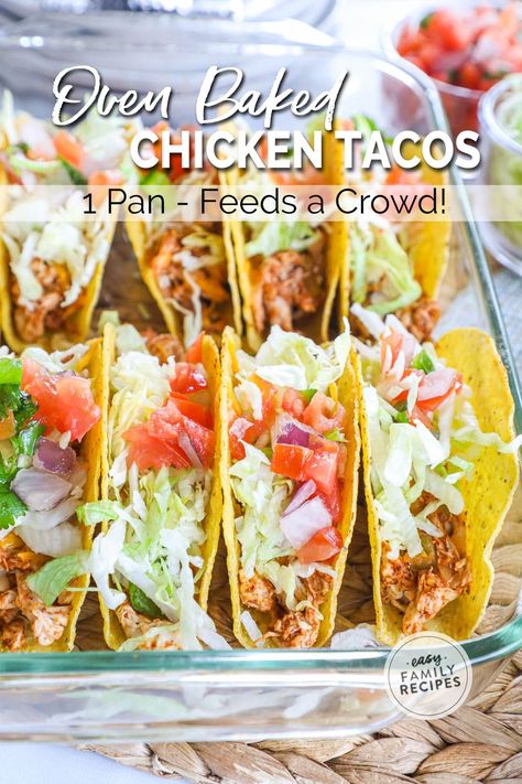 Fast, crispy & delicious! These baked chicken tacos are the easiest chicken dinner. Everyone loves tacos, which makes these leftover shredded chicken ones an easy weeknight dinner, or the PERFECT crowd-pleasing party food. Whether you serve them as an appetizer or meal, this easy chicken taco recipe will only take 10 minutes to get in the oven. This easy chicken dinner is easily customizable and easily adjustable dinner cooks in one pan and easily feeds a crowd. Baked Buffalo Chicken Tenders, Leftover Shredded Chicken, Easy Chicken Taco, Chicken Tacos Recipe Easy, Easy Shredded Chicken, Chicken Tacos Easy, Viral Recipes, Quick Family Meals, Baked Chicken Tacos