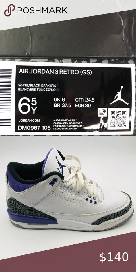 Air Jordan 3 Retro Dark Iris Purple/White (GS) DM0967-105 (6.5Y) Iris Purple, Jordan 3 Retro, Air Jordan 3 Retro, Air Jordan 3, Jordan 3, Air Jordan, Air Jordans, Jordan, Indonesia