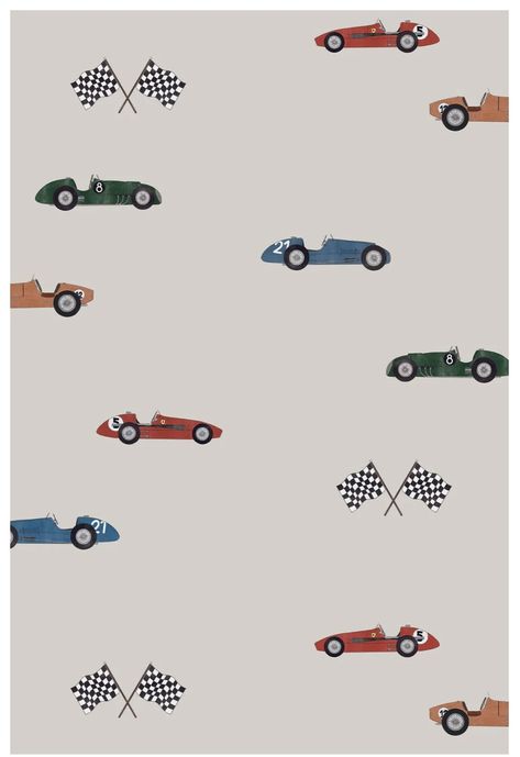 Racing Cars Wallpaper, Race Car Wallpaper, Children's Wallpaper, Wallpaper Cream, Racing Theme, Race Car Themes, Bright Furniture, Cars Wallpaper, Birth Announcement Boy