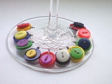 Funny Wine Charm Ideas | Fashion Beads and Accessories Drink Markers, Wine Glass Markers, Drink Marker, Wine Craft, Wine Glass Charms, Diy Wine, Wine Bottle Crafts, Button Jewelry, Button Art