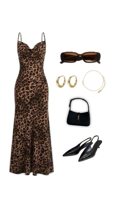 Long elegant dress, dress leopard, long dress, leopard outfit, elegant outfit for woman, woman dress idea, long dress inspiration, black kitten heel, black kitten heels outfit, ysl bag black, black kitten heels outfit elegant, kitten heels inspiration, golden earrings combination, dress woman, elegant outfit inspo woman, going out fit, going out fit dress, going out dress, woman dress going out Woman Elegant Outfit, Black Kitten Heels Outfit, Heels Outfits Dress, Pointed Heels Outfit, Long Elegant Dress, Kitten Heels Outfit, Casual Heels Outfit, Leopard Outfit, Black Kitten Heels