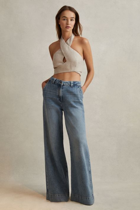 Crossover Crop Top, Halter Neck Crop Top, Crop Tops Online, Denim Essentials, Black Knit Dress, Of Model, Swimwear Brands, Black Wrap Dress, Tie Shoes