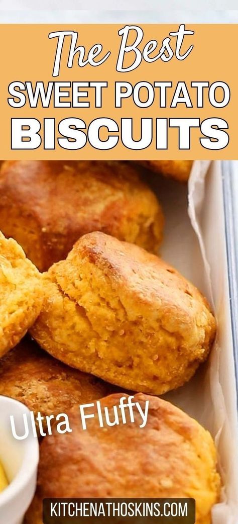 Learn how to make the best sweet potato biscuits recipe that's fluffy, easy, made using no buttermilk and makes a tasty side dish for Thanksgiving dinner. This easy sweet potato recipe is made using oven roasted or air fried sweet potatoes. Air Fried Sweet Potatoes, Easy Sweet Potato Recipe, Sweet Potato Biscuits Recipe, Potato Biscuits Recipe, Fried Sweet Potatoes, Easy Sweet Potato Recipes, Sweet Potato Rolls, Potato Biscuits, Side Dish For Thanksgiving