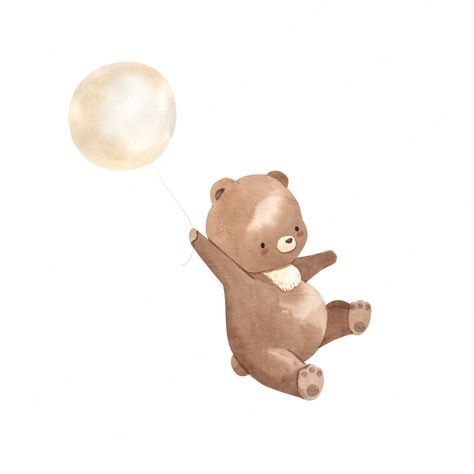 Premium Vector | Bear with balloon watercolor illustration for kids New Baby Illustration, Baby Bear Drawing, Ballon Illustration, Balloon Watercolor, Watercolor Teddy Bear, Baby Animal Nursery Art, Baby Boy Art, Teddy Bear Cartoon, Baby Watercolor