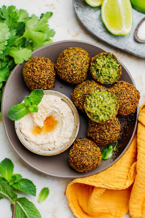 This Middle Eastern-inspired falafel is moist and fluffy on the inside, super crispy on the outside, and packs a ton of fresh herbs! This vegan falafel is the most delicious I have ever tasted! #falafel #vegan #lebanese Vegan Falafel Recipe, Salad Inspiration, Falafel Recipe, Dry Chickpeas, Middle Eastern Dishes, Simple Green Salad, Falafels, Vegan Yogurt, Lebanese Recipes