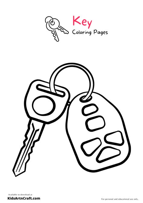 Key Coloring Pages For Kids - Free Printable Check more at https://www.kidsartncraft.com/key-coloring-pages/ Car Keys Drawing, Key Coloring Pages, Annotation Ideas, Paw Patrol Tracker, Key Drawings, Printable Checks, Black And White Outline, Turtle Coloring Pages, Paw Patrol Coloring