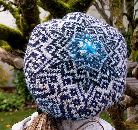 My third tam design for Simply Shetland is a journey through the heart of the mountains into the winter sky. A Nordic inspired tam pattern if a progression of blues. Scandinavian Hat Knitting Pattern, Nordic Hat Pattern, Tam Pattern, Snowflake Hat Knitting Pattern, Knit Snowflake Hat Pattern, Mountain Hat Knitting Pattern, Fair Isle Chart, The North Star, Uk Brands