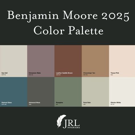 Benjamin Moore color palette 2025 Slate Color Palette, Benjamin Moore Color Palette, Cinnamon Slate, Neutral Cabinets, Colour Shade Card, Slate Color, Cozy Library, Real Estate Staging, Devol Kitchens