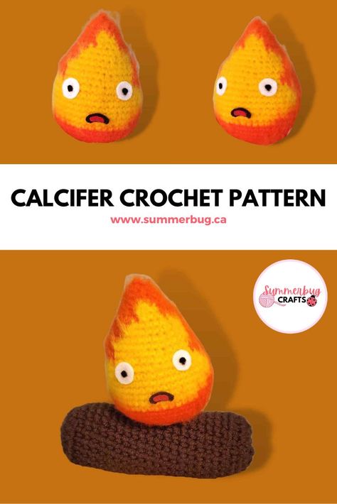 Calcifer crochet pattern by Summerbug Crafts Crochet Calcifer Free Pattern, Howls Moving Castle Crochet Pattern, Calcifer Crochet Pattern, Studio Ghibli Crochet Pattern, Ghibli Crochet Pattern, Howls Moving Castle Crochet, Crochet Calcifer, Studio Ghibli Crochet, Ghibli Crochet