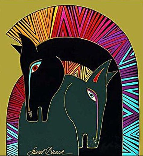 "Mythical Horses" by the inimitable Laurel Burch. ~ k Laurel Burch Horses, Mythical Horses, Laurel Burch Art, Abstract Horse, Painted Pony, Horse Drawings, Equine Art, Laurel Burch, Art And Illustration