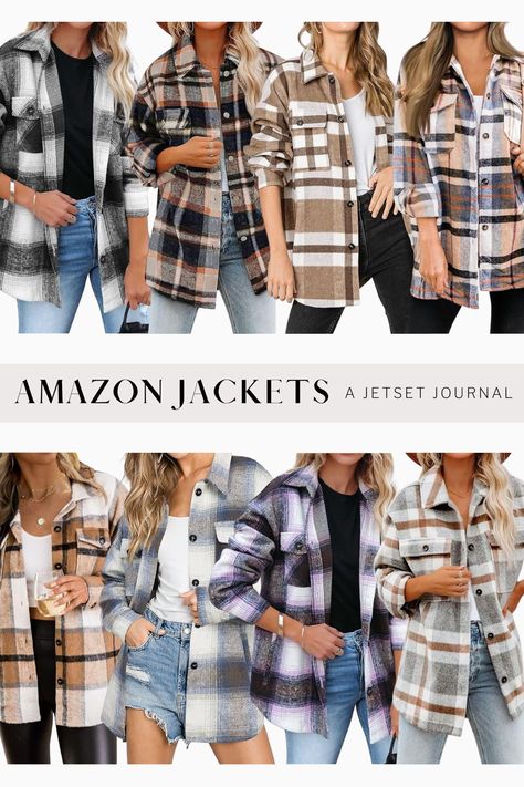 A shacket is the perfect mix between a button down shirt and a jacket. It’s a lightweight layer that you can throw on over any outfit to add style and warmth! These plaid options from Amazon are perfect for fall and heading into winter months. If you're looking for the perfect Women's fashion for winter, a comfy casual plaid shacket is a great choice! Fall Outfits Plaid Jacket, Plaid Shacket Outfit Women, Plaid Shacket Outfit, Shacket Outfit Women, Fashion For Winter, Winter Style Guide, Shacket Outfit, Casual Date Night Outfit, Chic Winter Style