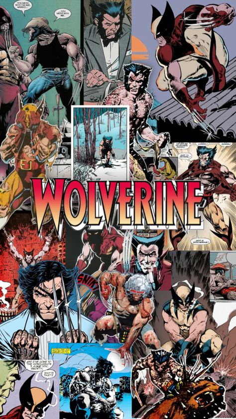 A collage of classic Wolverine artwork. Wolverine Artwork, A Collage, Animal Crossing, Collage