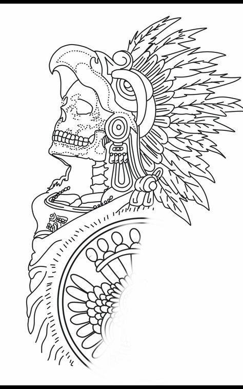 Mayan Tattoo Stencil, Aztec Tattoo Patterns, Aztec Calendar Tattoo Stencil, Aztec Skull Tattoo, Aztec Art Tattoo, Aztec Stencil, Mexican Flag Drawing, Aztec Tattoo Mexican, Geometric Tattoo Stencil