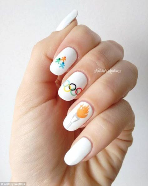 Olympic Nails, Opi Alpine Snow, Indian Nails, Sports Nails, Gold Nail Polish, Solid Color Nails, Squoval Nails, Rio 2016 Olympics, Winter Nail Designs