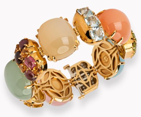 Lot - Seaman Schepps 18 Karat Yellow Gold Diamond and Multi-Stone 'Rio' Bracelet Seaman Schepps, Multi Stone, Gold Diamond, Yellow Gold, Bracelet, Stone, Yellow, Gold