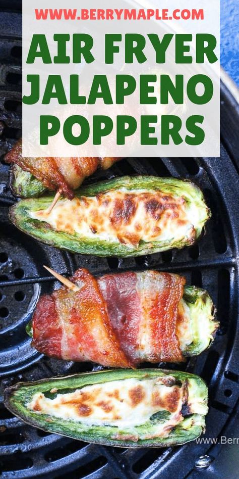 This easy air fryer jalapeno poppers recipe stuffed with cream cheese and wrapped in bacon is keto, low carb and weight watchers friendly. This peppers will be perfect for your next party as an appetizer, they are filling, crunchy outside and creamy cheesy inside. #airfryerappetizers #airfryerrecipes Air Fryer Jalapeno Poppers, Air Fryer Jalapeno, Jalapeno Poppers Recipe, Air Fryer Recipes Healthy Low Carb, Bacon Wrapped Jalapeno Poppers, Jalapeno Popper Recipes, Bacon Wrapped Jalapenos, Poppers Recipe, Air Fryer Oven Recipes