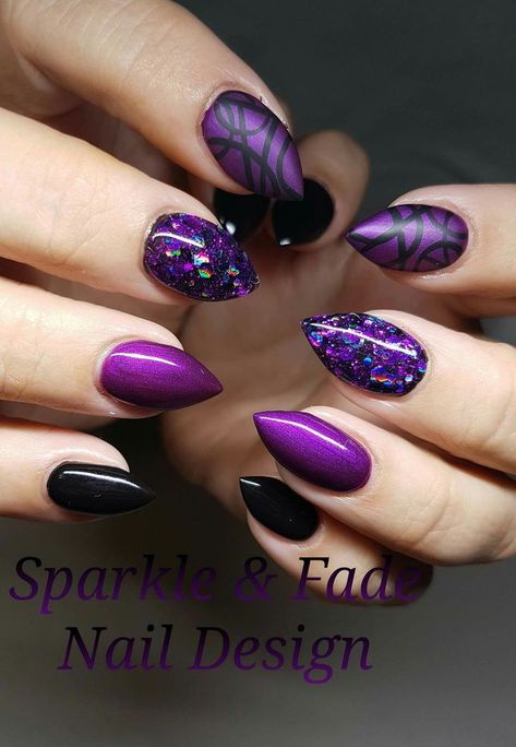 41 Halloween Cute Fall Nail Design Ideas for 2023 | Halloween Nail Designs Purple Manicure, Faded Nails, Stiletto Nails Short, Purple Nail Art, Purple Nail Designs, Stiletto Nails Designs, Super Nails, Sparkle Nails, Ideas Nails