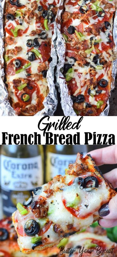 Pizza Supreme, Bread Pizza Recipe, Recipes Sides, Recipes Shrimp, French Bread Pizza, Supreme Pizza, Grilled Dinner, Bread Pizza, Grilled Pizza