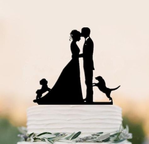 Western Wedding Cakes, Dogs Wedding, Pet Cake, Rustic Country Wedding Decorations, Silhouette Wedding Cake, Bride Cake, Wedding Cake Topper Silhouette, Wedding Toppers, Funny Cake Toppers