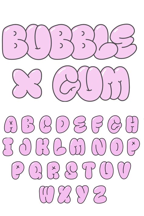 Bubble Gum Font Abecedario Aesthetic, Animated Letters, Font Styles Alphabet, Cool Fonts Alphabet, Name Design Art, Hand Lettering Alphabet Fonts, Alfabet Font, Bubble Letter Fonts, Graffiti Lettering Alphabet