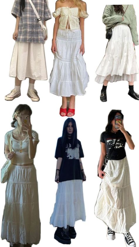 Baggy Skirt Outfit, Outfit With Long Skirt, Japanese Summer Fashion, Skirts With Sneakers, Fav Outfit, White Skirt Outfits, Fashion Reference, White Long Skirt, Swaggy Outfits