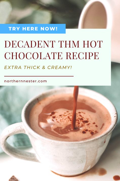 Northern Nester Thm, Thm Hot Chocolate Mix Recipe, Thm Hot Drinks, Thm Hot Chocolate, Thm Sipper Recipes, Healthy Chocolate Milk, Thm Shakes, Thm Smoothies, Trim Healthy Mama Drinks