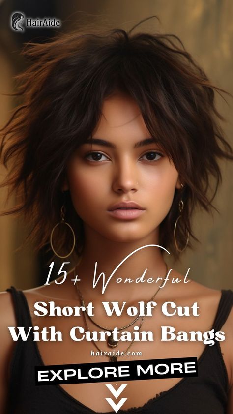 Alt Haircuts Short Fluffy, Alt Haircuts Short, Pixie With Curtain Bangs, Wolf Cut Short Hair With Bangs, Rocker Chic Hair, Alt Haircuts, Med Hair, Wolf Cuts, Rocker Hair