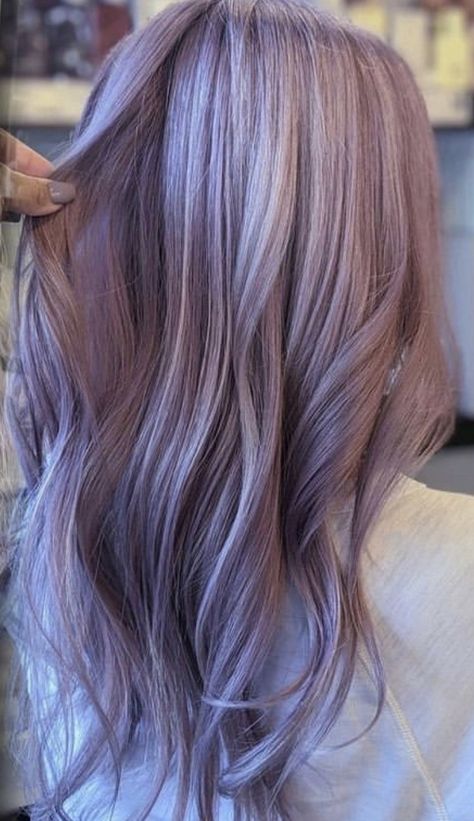 Dusty Purple Hair, Lilac Silver Hair, Lilac Grey Hair, Lavender Hair Color Ideas, Lavender Grey Hair, Blue Hair Streaks, Ethereal Hair, Violet Hair Colors, Lavender Hair Colors