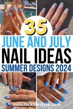 Fingernail Designs Summer 2023, River Nails Designs, Sea Design Nails, July Nail Colors 2024, Summer Easy Nail Designs, Gel Manicure Designs Summer, Nails July 2024, Summer Nail Tips Ideas, Mid Summer Nails