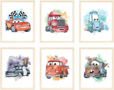 Amazon.com: Nistio® Cars Movie Poster Prints, Cars Movie Poster Wall Art Decor, Lightning McQueen, Set of 6, 8x10 inches (Unframed): Posters & Prints Lightning Mcqueen Decor, Disney Cars Art, Pixar Cars Bedroom Ideas For Boys, Disney Cars Bedroom Ideas For Boys, Lightning Mcqueen Room Ideas, Lightning Mcqueen Decorations, Cars Room Theme Little Boys, Cars Nursery Theme, Lightening Mcqueen Bedroom