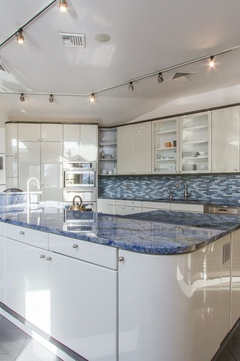 Gray Granite Countertops Kitchen, Colored Granite Countertops, Blue Granite Kitchen, Popular Granite Countertops, Blue Bahia Granite, Blue Kitchen Countertops, Blue Quartz Countertops, Leathered Granite Countertops, Blue Countertops