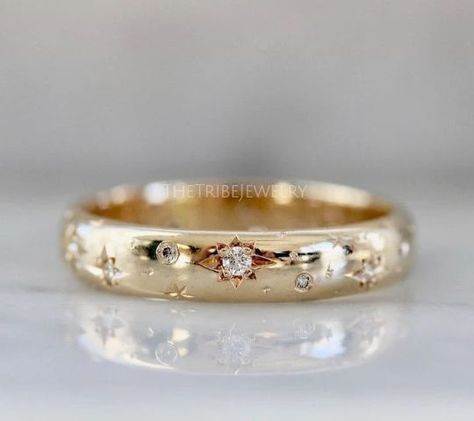 10K Gold Star Wedding Band For Her, Star Diamond Ring, Stars Engraved Bridal Celestial Wedding Band, vintage style ring, vintage gold band, vintage diamond band, 14k gold band, celestial ring, star celestial ring, star diamond band, star engraved band, star wedding band, celestial ring, star eternity band, full eternity band, eternity band, moissanite band, diamond wedding band, sterling silver band, anniversary band, statement ring. gold stacking ring, matching ring, Star Diamond Ring, Star Wedding Band, Celestial Ring, Real Diamond Rings, Wedding Bands For Her, Celestial Wedding, Bridal Bands, Star Wedding, Platinum Metal