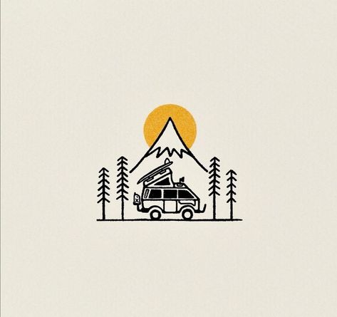 Van Drawing, Travel Tattoo Ideas, Camping Drawing, Line Art Flowers, Most Popular Tattoos, Travel Logo, Mini Drawings, Pack Your Bags, Literature Art