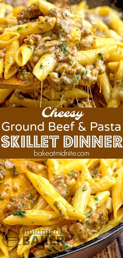 Ground Beef Skillet Dinner, Ground Beef And Pasta, Ground Beef Skillet, Beef And Pasta, Pasta Simple, Beef Skillet, Cheesy Ground Beef, Pasta Skillet, Resep Pasta